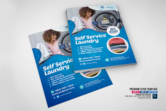 Self Service Laundry Flyer in Flyer Templates - product preview 1