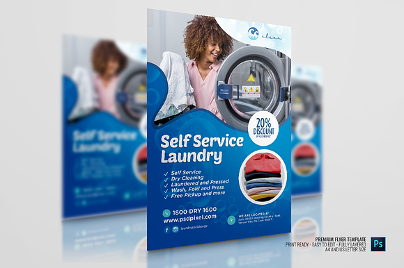 Self Service Laundry Flyer in Flyer Templates - product preview 4