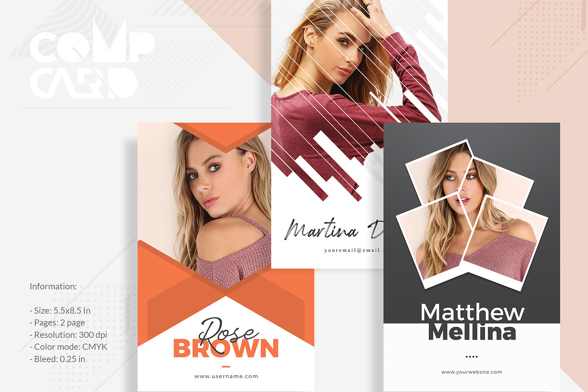 3 Model Comp Card Template in Card Templates - product preview 8