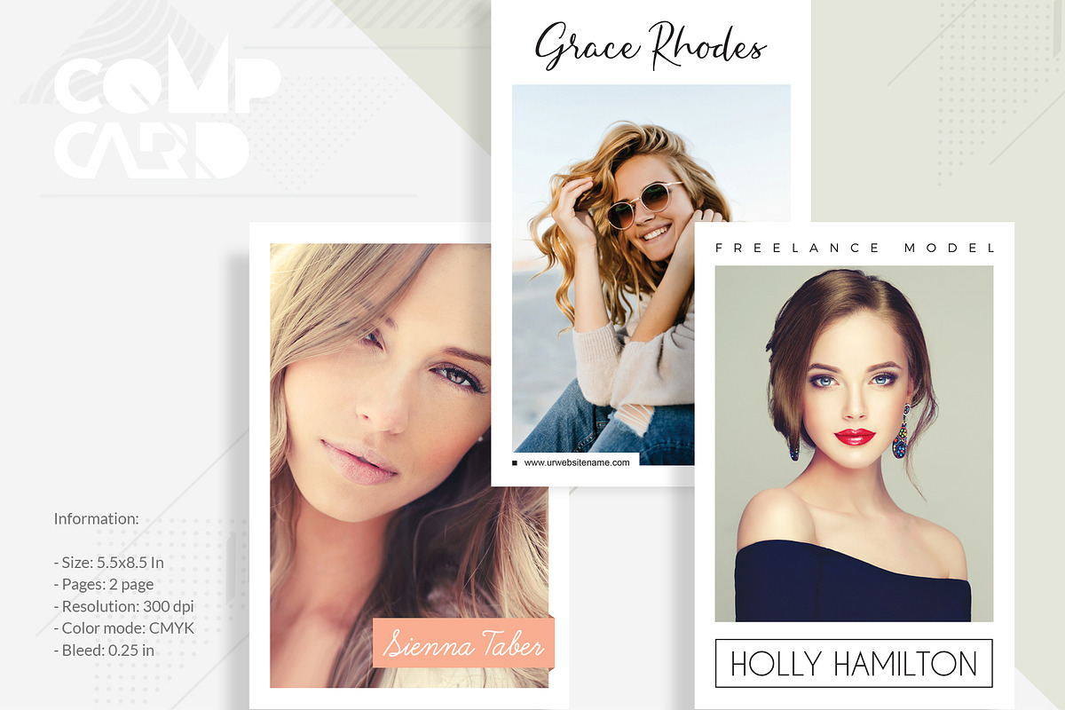 3 Professional Model Comp Card in Card Templates - product preview 8