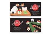 Sushi and ramen bar set of banners
