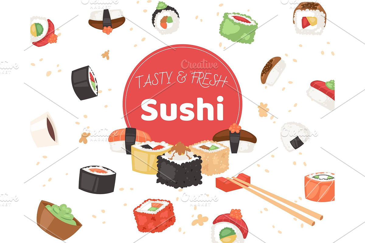 Tasty and fresh sushi banner, poster in Illustrations - product preview 8