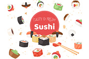 Tasty and fresh sushi banner, poster