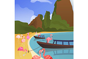 Tropical flamingo background. Summer