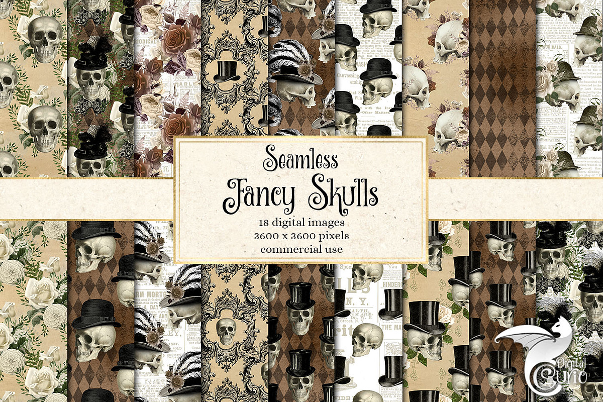 Fancy Skulls Digital Paper in Patterns - product preview 8