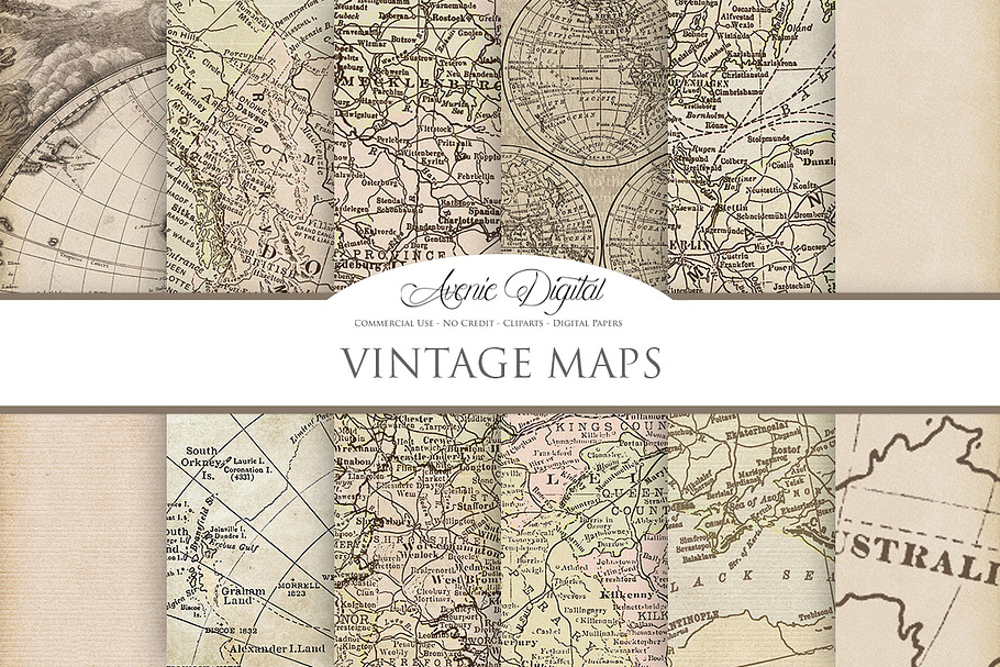 Vintage Maps Digital Backgrounds