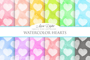 Watercolor Hearts Digital Paper