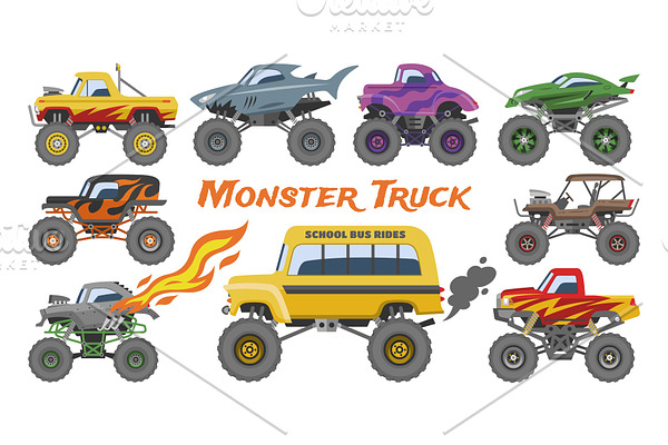Monster truck vector cartoon vehicle