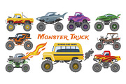 Monster truck vector cartoon vehicle