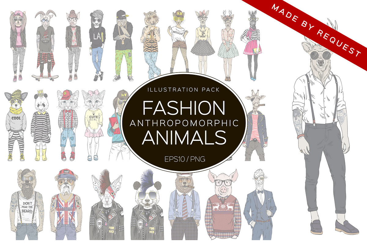 Fashion Hipster Animals pack in Illustrations - product preview 8