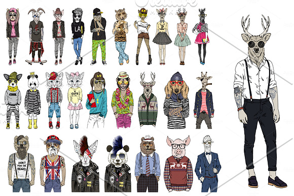 Fashion Hipster Animals pack in Illustrations - product preview 1