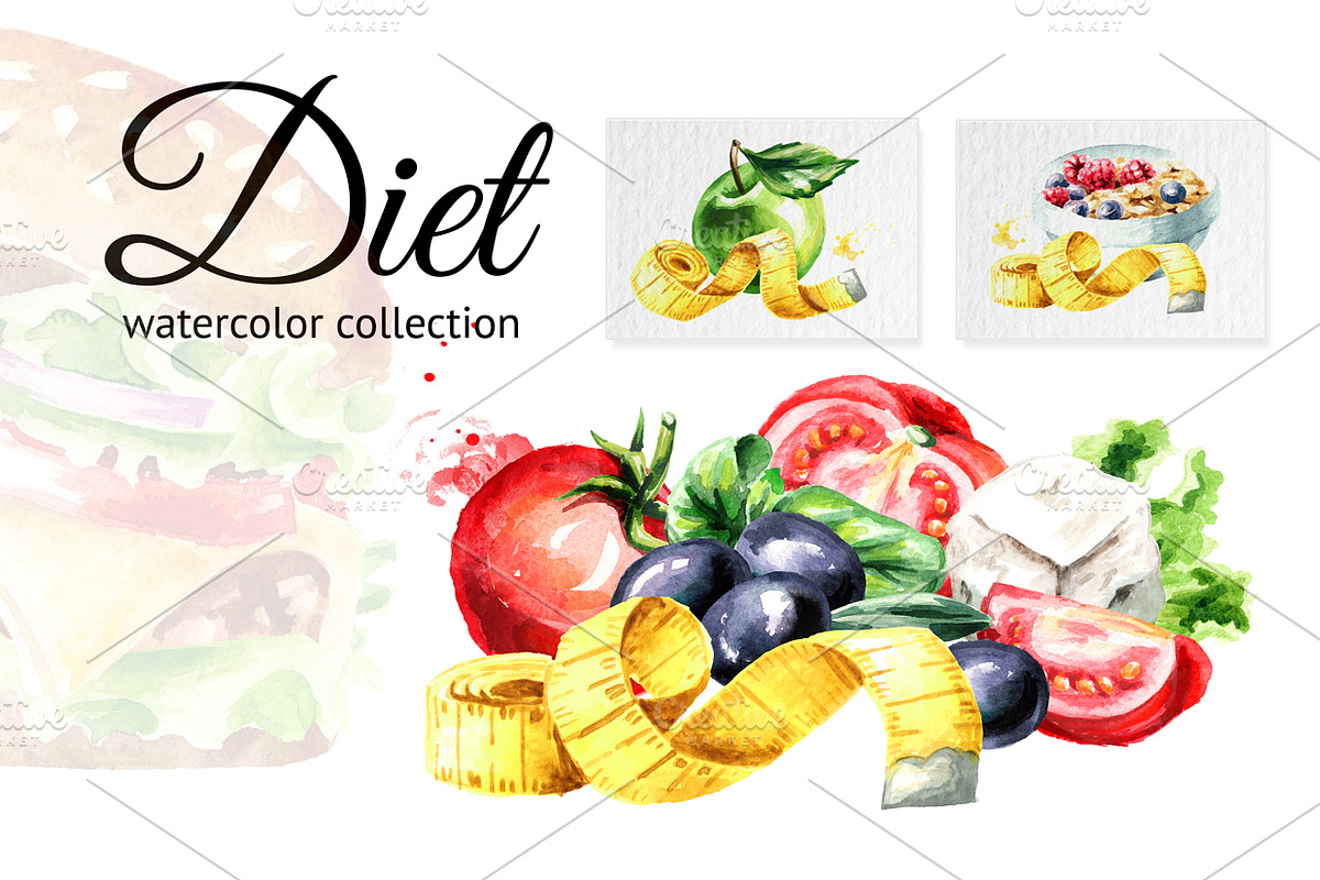 Diet. Watercolor collection in Illustrations - product preview 8