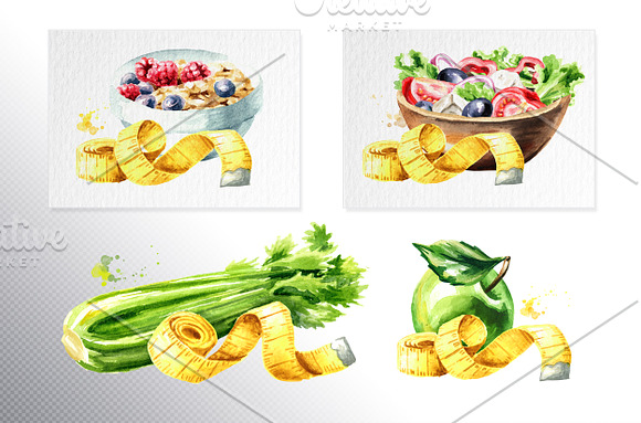 Diet. Watercolor collection in Illustrations - product preview 1