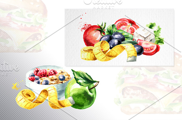 Diet. Watercolor collection in Illustrations - product preview 2