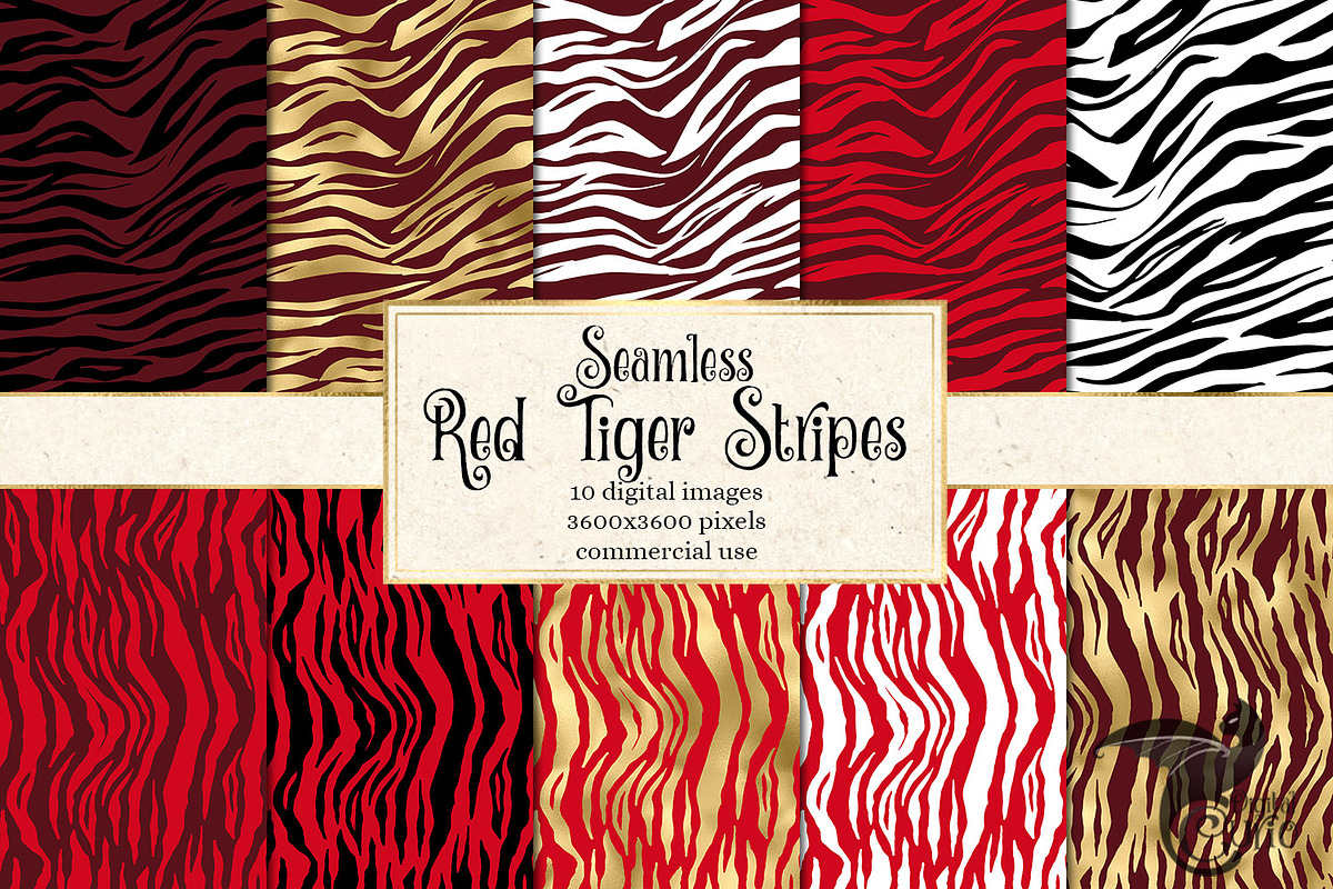 Red Tiger Stripe Digital Paper in Patterns - product preview 8