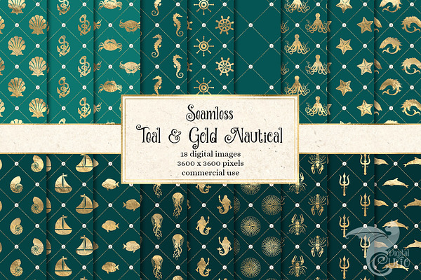 Teal & Gold Nautical Digital Paper
