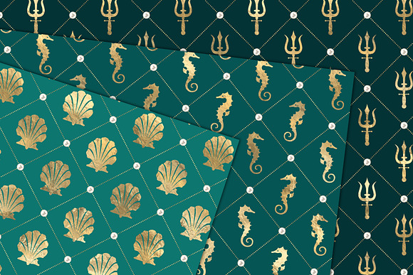 Teal & Gold Nautical Digital Paper in Patterns - product preview 1