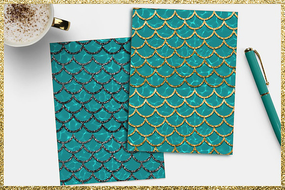 Mermaid digital papers in Textures - product preview 1