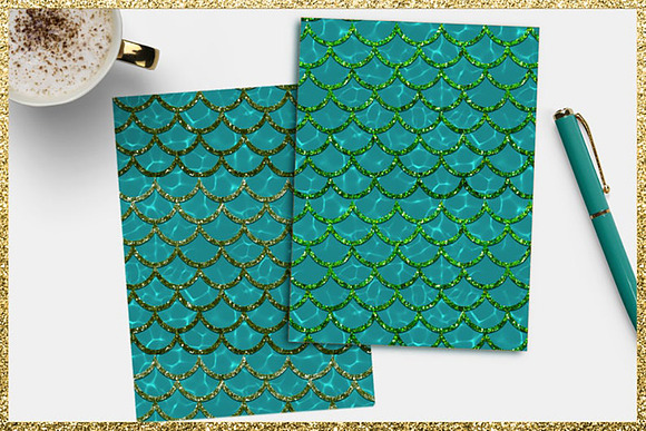 Mermaid digital papers in Textures - product preview 3