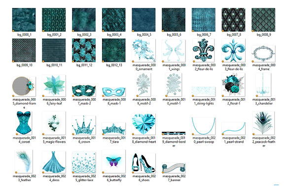 Teal Masquerade Graphics in Illustrations - product preview 2