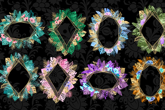Tropical Gold Floral Frames Clipart in Objects - product preview 1