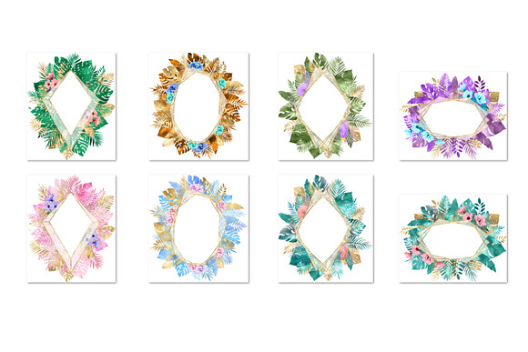 Tropical Gold Floral Frames Clipart in Objects - product preview 2