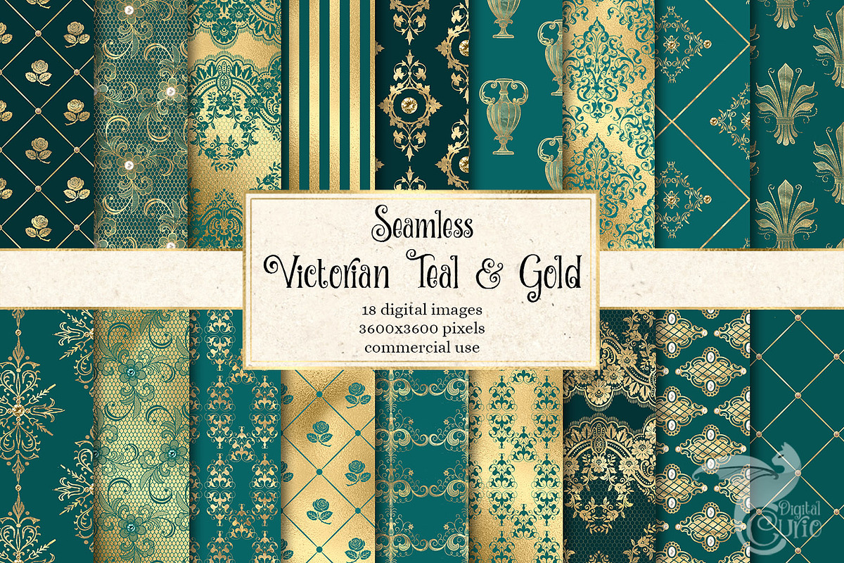 Victorian Teal & Gold Patterns in Patterns - product preview 8