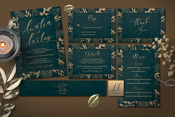 Gold Foliage Wedding Invitation in Card Templates - product preview 1