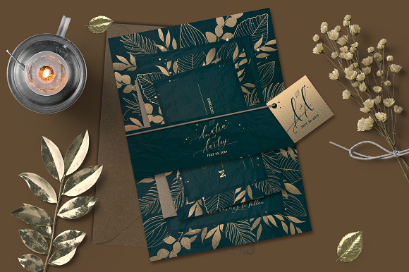 Gold Foliage Wedding Invitation in Card Templates - product preview 2