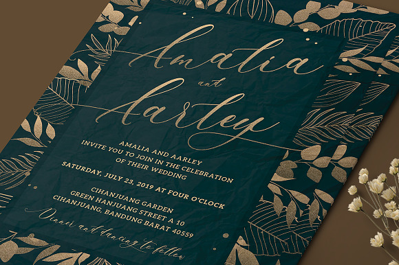 Gold Foliage Wedding Invitation in Card Templates - product preview 3