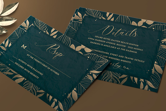 Gold Foliage Wedding Invitation in Card Templates - product preview 4
