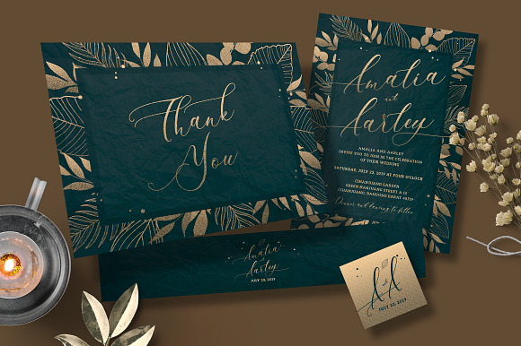 Gold Foliage Wedding Invitation in Card Templates - product preview 6