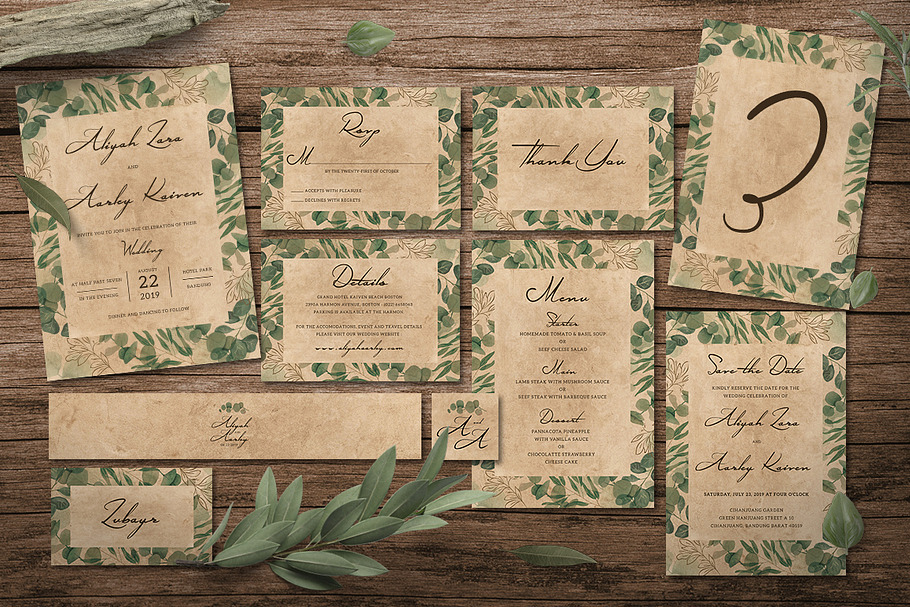 Vintage Foliage Wedding Invitation in Card Templates - product preview 8