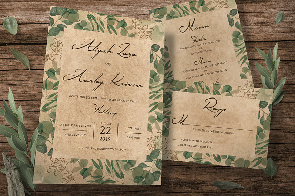 Vintage Foliage Wedding Invitation in Card Templates - product preview 1