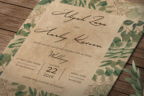Vintage Foliage Wedding Invitation in Card Templates - product preview 3