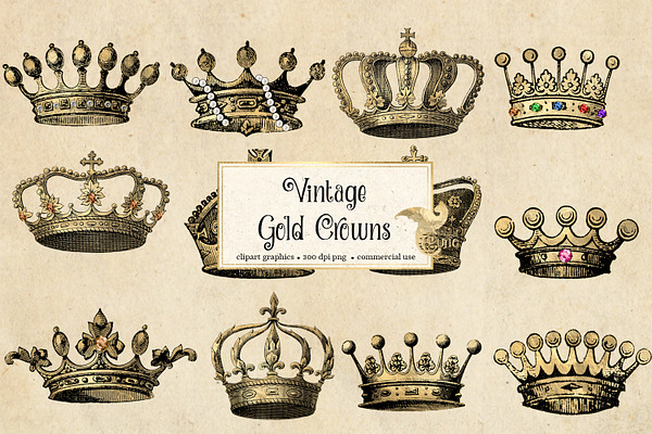 Vintage Gold Crowns Clipart