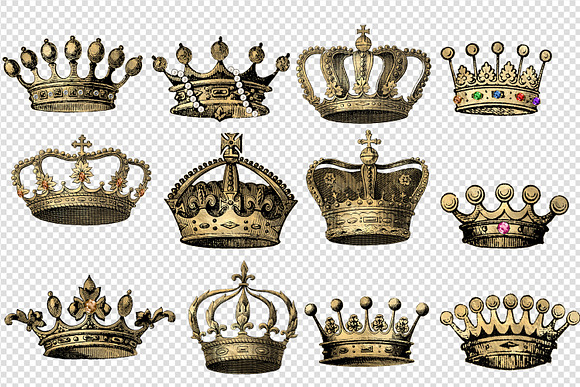 Vintage Gold Crowns Clipart in Illustrations - product preview 1