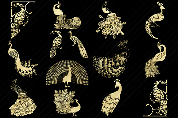 Gold Foil Peacock & Feathers ClipArt in Illustrations - product preview 1