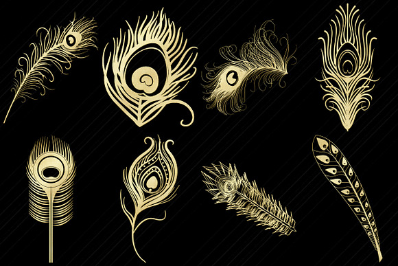 Gold Foil Peacock & Feathers ClipArt in Illustrations - product preview 2