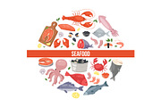 Seafood and fish flat cartoon banner