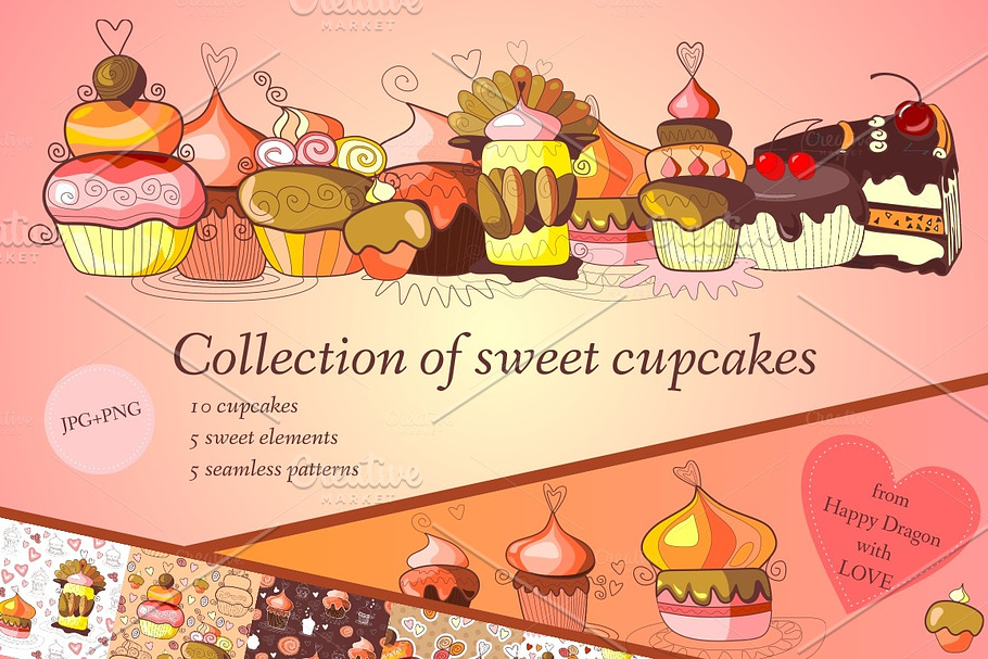 Collection of sweet cupcakes