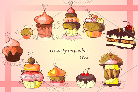 Collection of sweet cupcakes in Illustrations - product preview 1