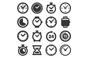 Time and Clocks Icons Set on White