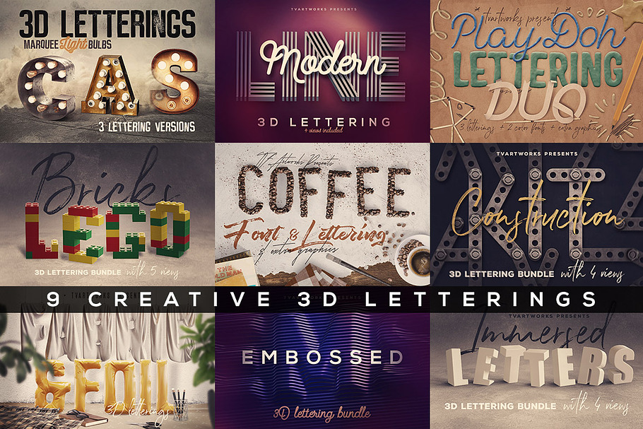 9 Creative 3D Lettering Sets