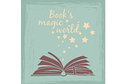 Books magic worlds vintage poster
