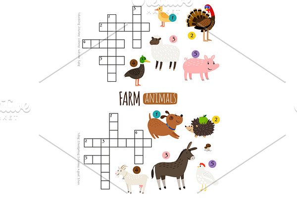 Farm animals mini crosswords
