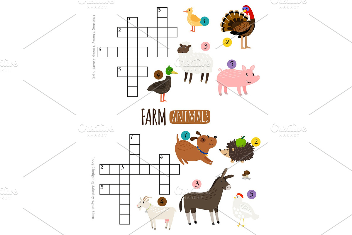 Farm animals mini crosswords in Illustrations - product preview 8