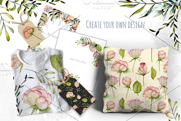 Alabama. Roses watercolor clipart. in Illustrations - product preview 7
