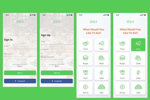 Bite It Mobile UI Kit in UI Kits and Libraries - product preview 2