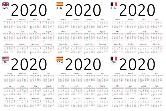2020: multilingual calendars bundle in Stationery Templates - product preview 1